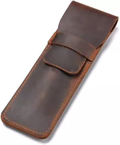 Pens Pouch Leather Pen Protective Sleeve Cover Crazy Horse Leather Handmade - Picture 1 of 2