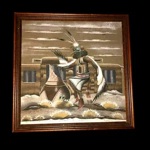 KACHINA EAGLE Sand Painting 13 x 13 in Alfred L Begay Sheep Springs NM Navajo Na - Picture 1 of 11