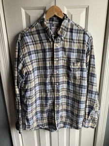 Brooks Brothers 346 Herren Langarm Kariert 100% Leinen Button Down Hemd Größe M - Bild 1 von 8