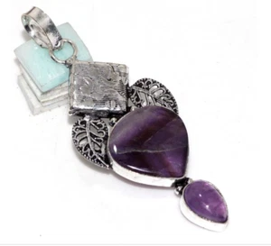Amethyst Purple Gemstone Silver Plated Necklace and Earrings - Picture 1 of 13