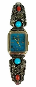 De colección Skyway Trading Company Plata Esterlina Turquesa y Coral Puntas de Reloj con Reloj - Imagen 1 de 12