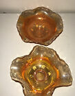 Fenton Beaded Stars Pattern Rippled Marigold Antique Carnival Glass candy dishes