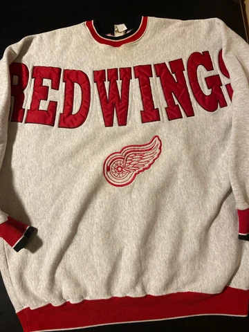 Vintage 90s Detroit Red Wings Legends Spellout Embroidered NHL XXL Sweatshirt Cover