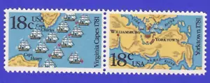 1981 VIRGINIA CAPES YORKTOWN JUEGO DE SELLOS DE BATALLAS BARCOS MAPA REVOLUCIÓN SIN USAR NUNCA MONTADO - Imagen 1 de 1
