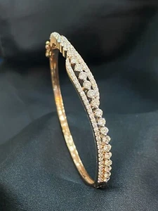 Pave 2,60 Cts Rotondo Brillante Naturale Diamanti Elegante Braccialetto 14K Oro - Foto 1 di 10
