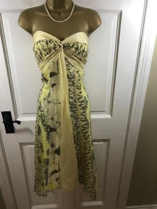Monsoon Yellow Floral 100% SILK Lined Strapless Maxi Dress, UK 12 14, Perfect - Picture 1 of 4