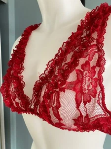 Vintage 80s Frederick's Of Hollywood BH Crop Top Sheer Nylon Lace One Size USA - Bild 1 von 6