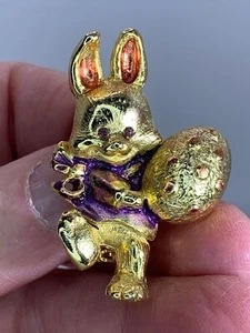 Osterhase mit Osterei Vintage Gold Brosche Pin M-3696* - Bild 1 von 3