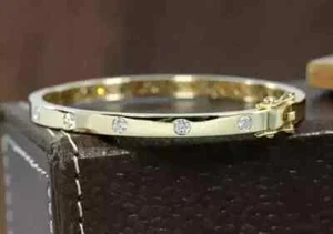 Round 2CT Lab Created Diamond Womens Bangle Bracelet 14K Yellow Gold Over Silver - Picture 1 of 4