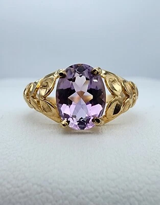 Anillo solitario oro amarillo 10k .417 amatista rosa ovalado talla 6 Au 2470 Foto 1 de 4