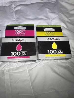 New Genuine Lexmark 100XL Yellow & Magenta Ink Cartridge Sealed New Lot Of 2 - Image 1 of 4