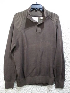 Weatherproof Mens Sweater Large Brown Henley Vintage 1948 Solid Pullover Cotton - Picture 1 of 11