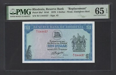 Rhodesia One Dollar 02-08-1979 P38a* Replacement Uncirculated Grade 65 - Image 1 of 2
