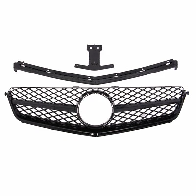 For Mercedes Sport Look Grill W204 C63 AMG 12-14 Gloss Black Radiator Grille Sport - Image 1 of 4