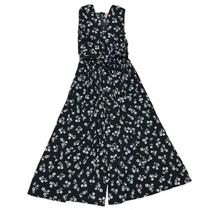 Kate Spade Dandelion Jumpsuit Black Floral Tie Front Elastic Waist Wide Leg 10 - Picture 1 of 8