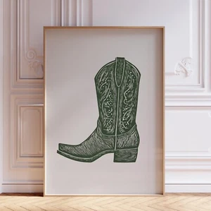 Sage Green Southwestern Western Cowgirl Cowboy Boots Wall Art Print Poster - Picture 1 of 5