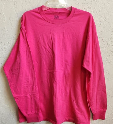 Fruit Of The Loom T Shirt Large Hot Pink Long  Sleeve 100% Cotton Plain & Simple - Image 1 of 4