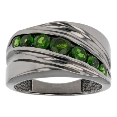 1.37 Ct Round Cut Green Tourmaline 14K Black Gold Plated Wedding band Men's Ring - Image 1 of 4
