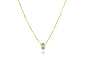 14K YELLOW GOLD RONDEL ROUND PRONG BLUE TOPAZ NECKLACE - Picture 1 of 3