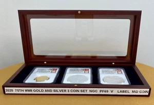 2020 75th Anniv WWII Gold and Silver 3 Coin Set NGC PF69 VICTORY LABEL - Picture 1 of 7