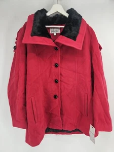 Womens High Line Red Black Faux Fur Collar Jacket Size 2X NWT - Picture 1 of 6