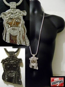 Flat Crystal  Jesus Piece Christ Necklace Hip Hop Franco Chain Religious - Picture 1 of 9