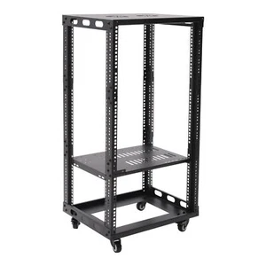 18U 4 Post Open Frame Network Server Rack Holder on Caters Adjustable 0-31.5" - Picture 1 of 9