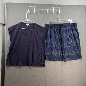 Splendid Slub Jersey Twist Neck Tee and Bermuda Short Set Navy Size XL - Picture 1 of 8