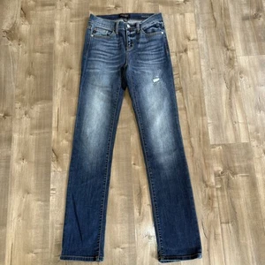 Judy Blue Jeans Straight Fit Distressed Denim Damen 3 26 Stretch Blau - Bild 1 von 8