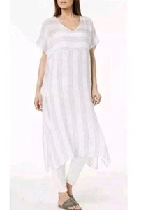 Eileen Fisher X Garnet Hill Organic Linen Multistripe Dress Sleepwear Sz M 163 - Picture 1 of 8