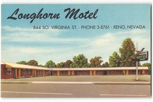 LONGHORN MOTEL Virginia Street RENO Nevada Roadside 1940s Linen Vintage Postcard - Picture 1 of 2