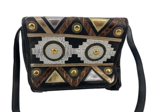 VTG Retro 80s Metallic Embellished Shoulder Bag Patchwork Bronze Gold - Picture 1 of 12