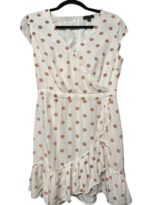 БЕЛОЕ КОРИЧНЕВОЕ ХЛОПКОВОЕ ПЛАТЬЕ J.CREW В ГОРОШЕК С КОРОТКИМ ЗАПАХОМ РАЗМЕР 4 - Изображение 1 из 4