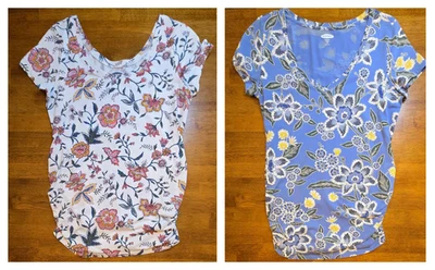 Lote de 2 blusas/camisetas florais de manga curta média ajustadas para maternidade Old Navy - Imagem 1 de 4
