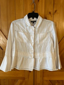 Para Cynthia 100% Lino Abotonado Blanco Top Volantes Dobladillo Nuevo Con Etiquetas Talla PS (6203) - Imagen 1 de 7