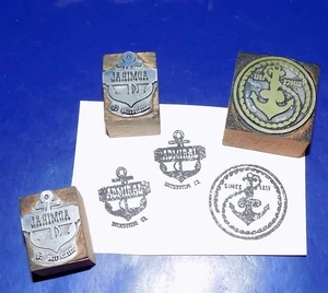 Lot Vintage Anchors Wood & Metal Printers Blocks - Admiral Distributing Co. - Picture 1 of 3
