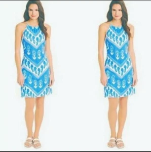 Usado en Excelente Condición J. McLaughlin Catalina Tela MARIA Vestido Halter Cuello Corbata Talla XS Azul Coral - Imagen 1 de 7