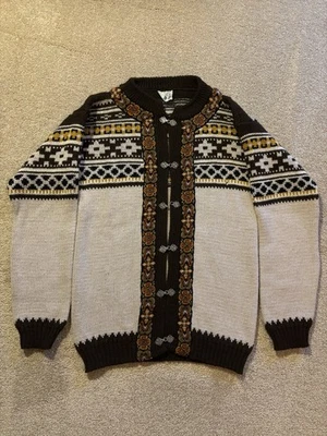 Suéter Cárdigan de Lana Noruego Vintage Hecho en Noruega Cierre Nórdico Talla S Foto 1 de 4
