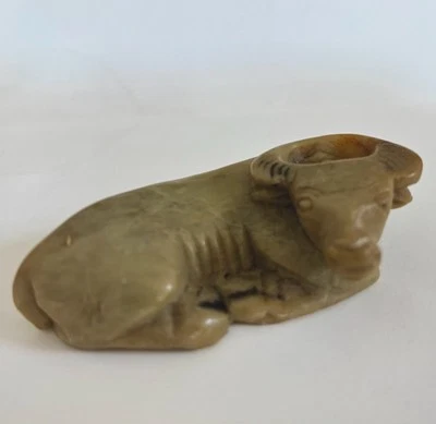 "Antigua piedra de jabón china tallada a mano búfalo de agua 3""" Foto 1 de 4