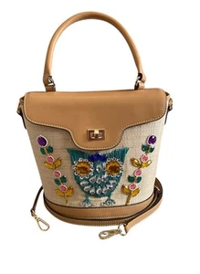 Frances Valentine Agatha Embroidered Basket Bag(Neutral) - Picture 1 of 11