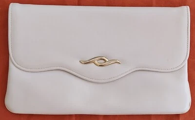 BOLSO DE MANO CLUTCH VINTAGE DE CUERO SINTÉTICO CREMA, MONEDERO, LO SUFICIENTEMENTE GRANDE PARA VARIOS TELÉFONOS Foto 1 de 4