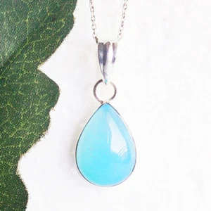 925 Sterling Silver Aqua Chalcedony Necklace Handmade Jewelry Gemstone Necklace - Picture 1 of 5