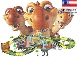 Dinosaur World Flexible Race Track DIY Racing Game Playset Light Up Car Toy Kids - Picture 1 of 9