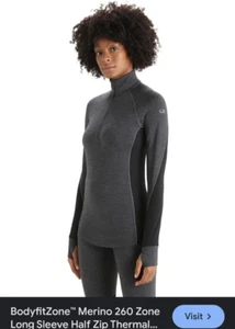 Icebreaker Merino Sz S 260 Zone 1/2 Zip Up Black & Gray Thermal Sweatshirt - Photo 1 sur 7