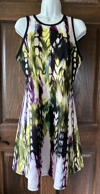Mossimo sleeveless Green Purple White watercolor skater dress sz Medium - Image 1 of 4