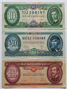 3 VTG Hungary Notes, 10/20/100 Forint Magyar Nemzeti Bank Bills - Picture 1 of 6
