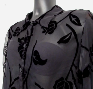 Vintage Impressions of California Bluse Damen Medium schwarz transparent Samt Rosen - Bild 1 von 12