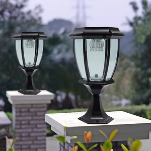 2x LED Pillar Light Solar Powered Lantern Waterproof Garden Post Lamp Yard Patio - Picture 1 of 20
