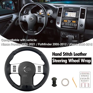 Steering Wheel Wrap For Nissan Frontier 2005-2021 Black Perforated Leather Cover - Picture 1 of 15