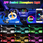 LED 600cm Interior Auto RGB Fiber Optic EL Neon Wire Strip Lights Atmosphere APP